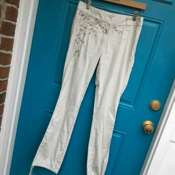 Vintage Embroidered Skinny Pants Tie String Ankle - Picture 8 of 15